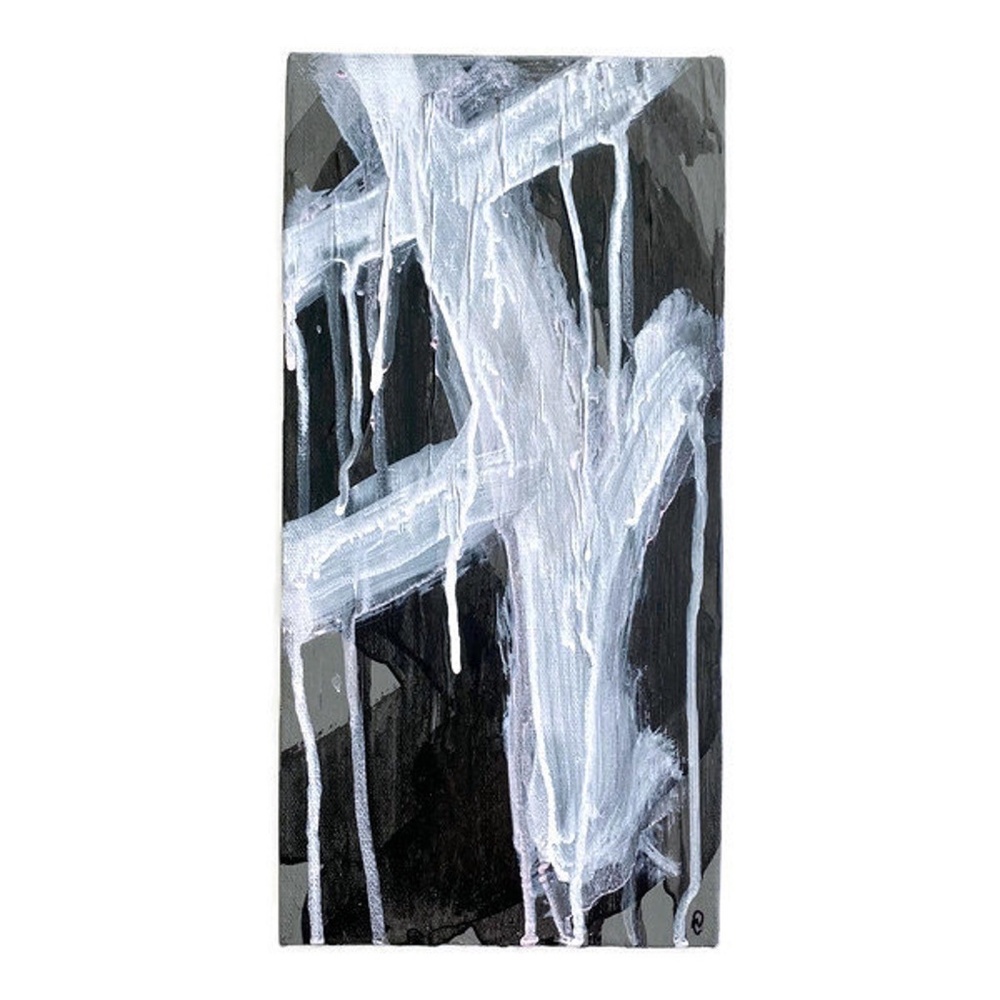Black and White Painting, Handmade Contemporary Abstract Art 6" x 12" Wall Decor